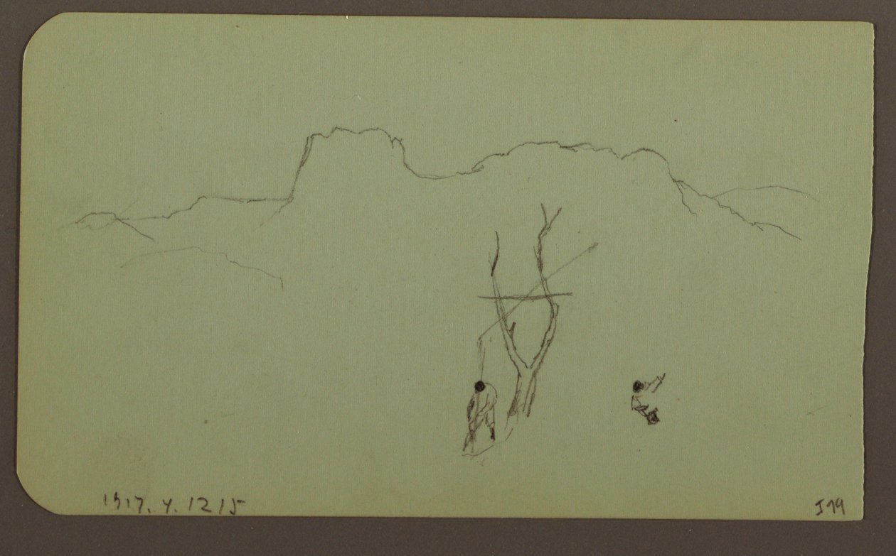 Teckning, klippvägg, pilaster; Verso: Bergslandskap, figurer, 1883 av Frederic Edwin Church