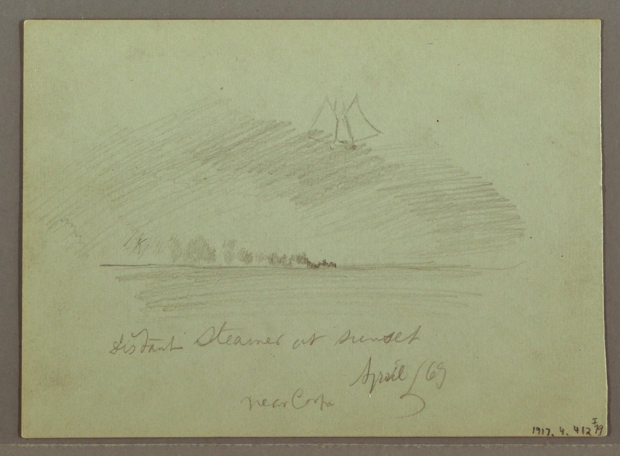 Teckning, Klippor framför kustlinjen, Klippiga klippor vid kustlinjen, april 1869 av Frederic Edwin Church