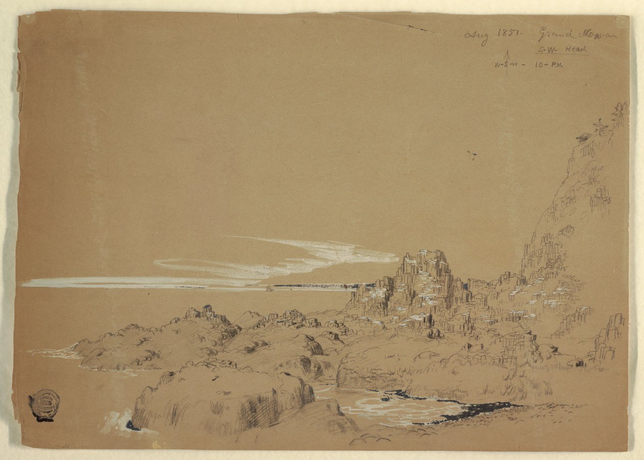 Teckning, Klippiga kusten, Grand Manan, Kanada, augusti 1851 av Frederic Edwin Church