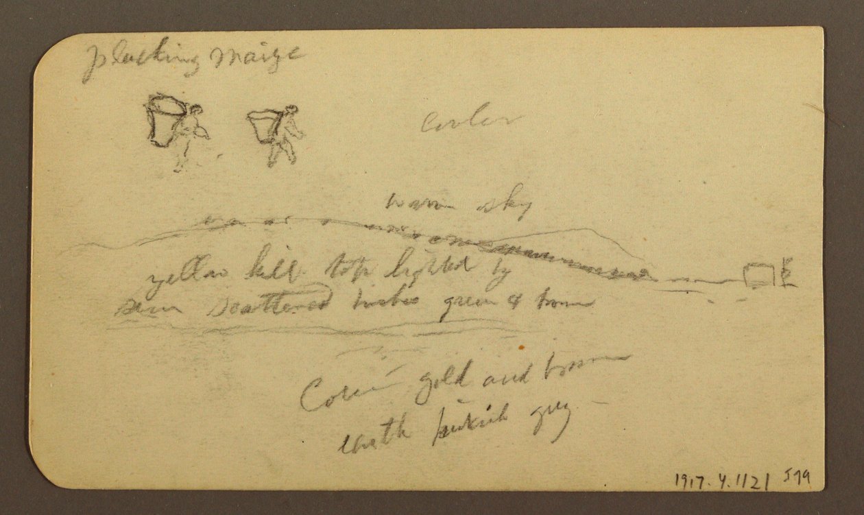 Teckning, kargt berg över slätt; a tergo: Figurer, landskap, 12 december 1884 av Frederic Edwin Church