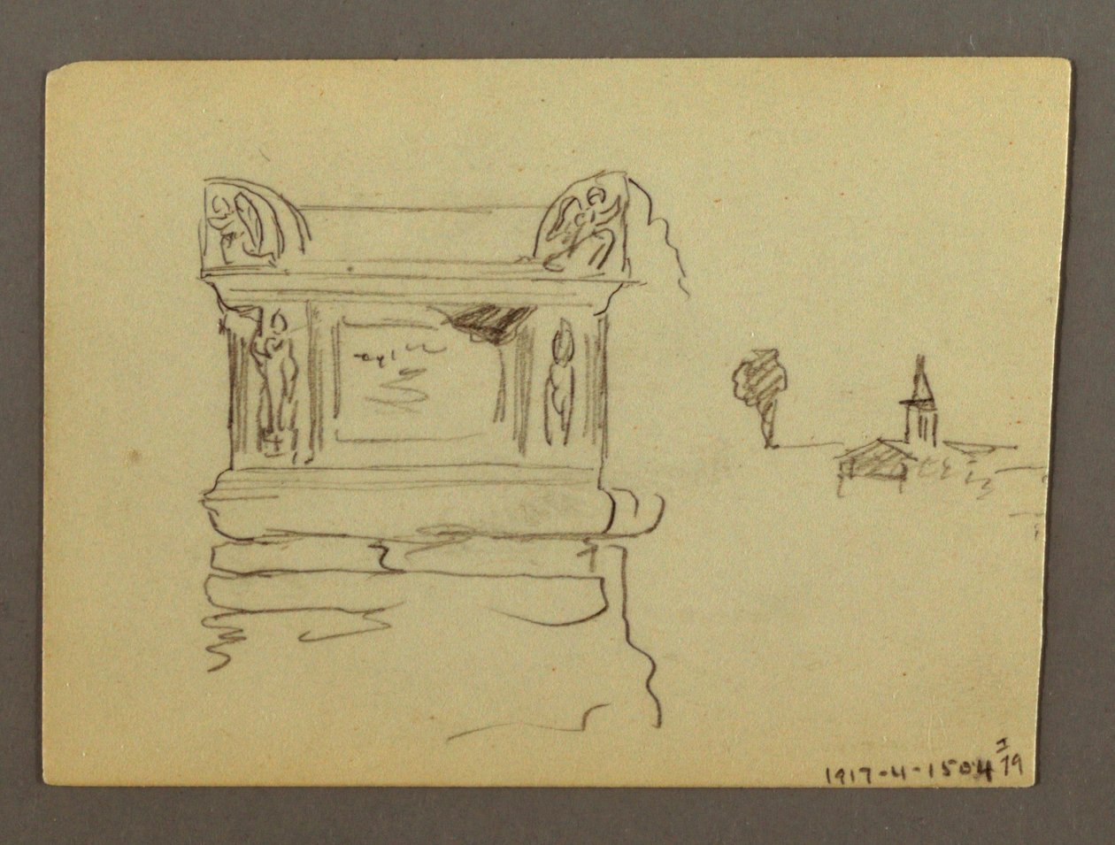 Teckning, Sarcophagus, möjligen 1868-69 av Frederic Edwin Church
