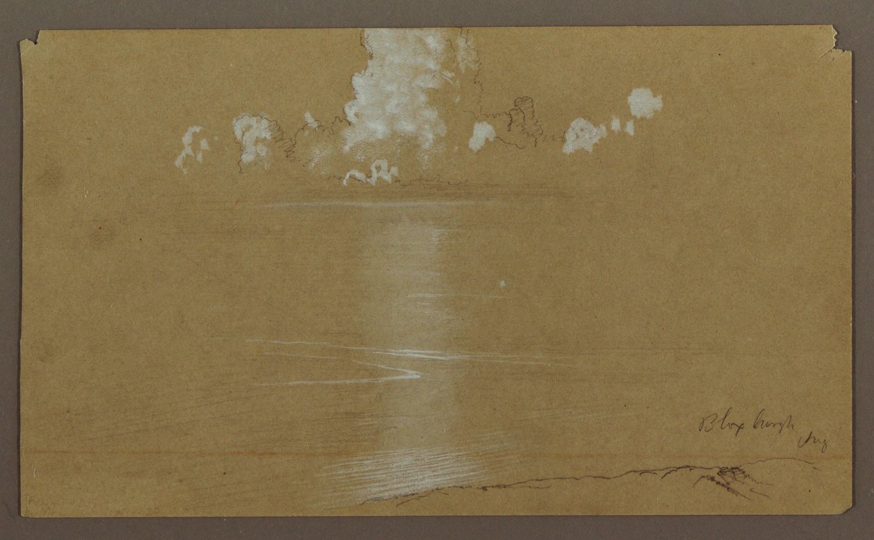 Teckning, havslandskap, Bloxburgh; Averso: Kullar och hav, augusti 1865 av Frederic Edwin Church