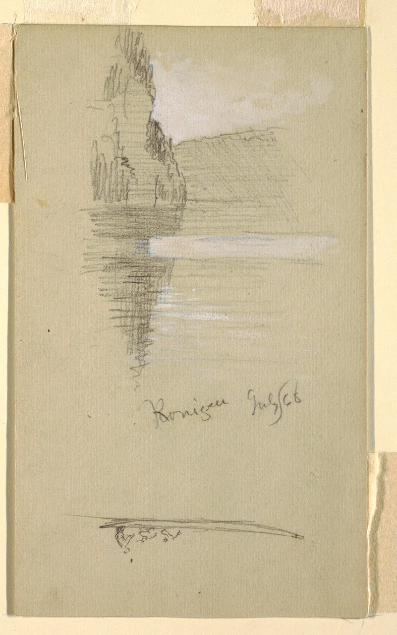 Teckning, strand, Königssee nära Berchtesgaden i Bayern, juli 1868 av Frederic Edwin Church