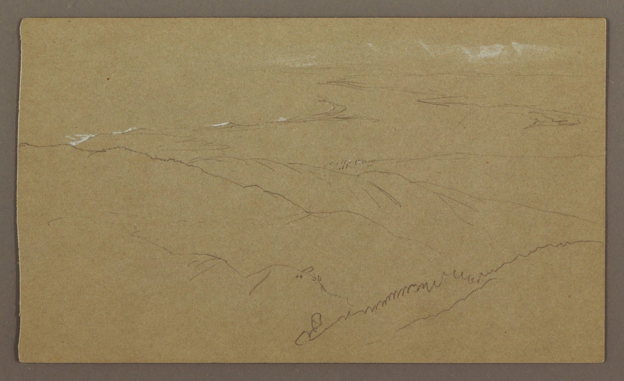 Teckning, Strand och hav, "Bloxburgh", augusti 1865 av Frederic Edwin Church