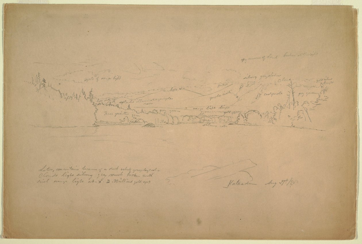 Teckning, Sjöns strand och foten av Mount Katahdin, 29 augusti 1856 av Frederic Edwin Church
