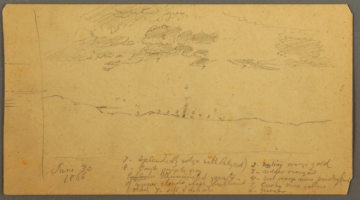 Teckning, Himmelsstudie över ås, juni 1882 av Frederic Edwin Church
