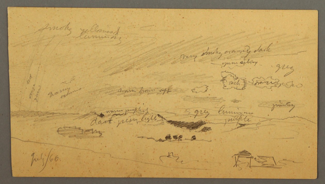 Teckning, Himmelsstudie över ås och regnbåge, juli 1866 av Frederic Edwin Church