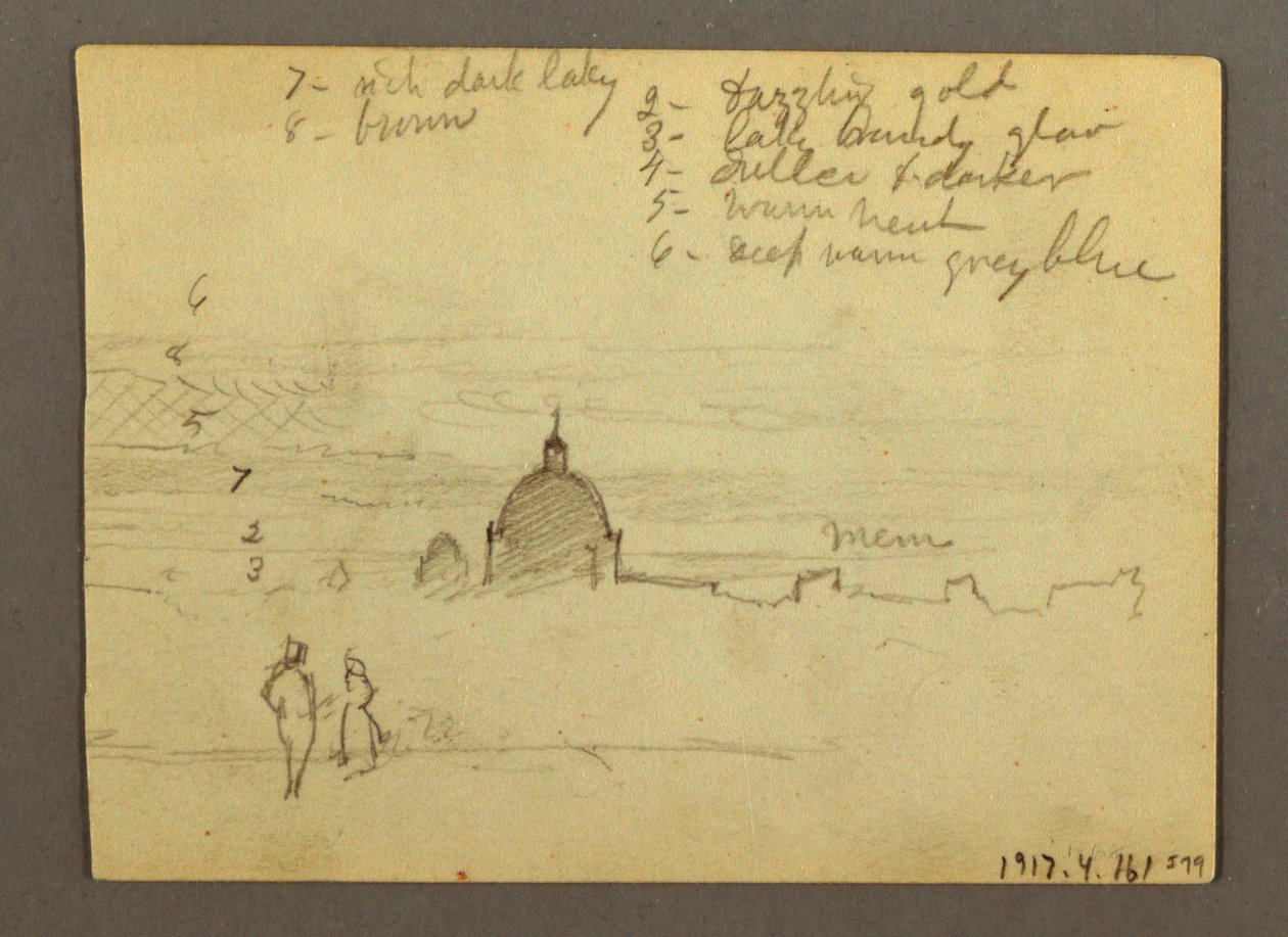 Teckning, Peterskyrkan och Vatikanstaten (sett från norr), Rom, Italien, januari 1869 av Frederic Edwin Church