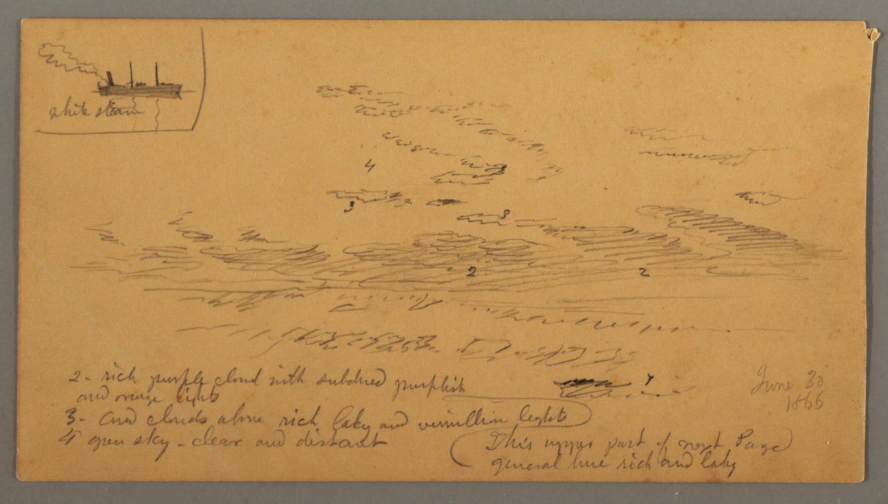 Teckning, Ångbåt, himmelsstudie, 30 juni 1866 av Frederic Edwin Church