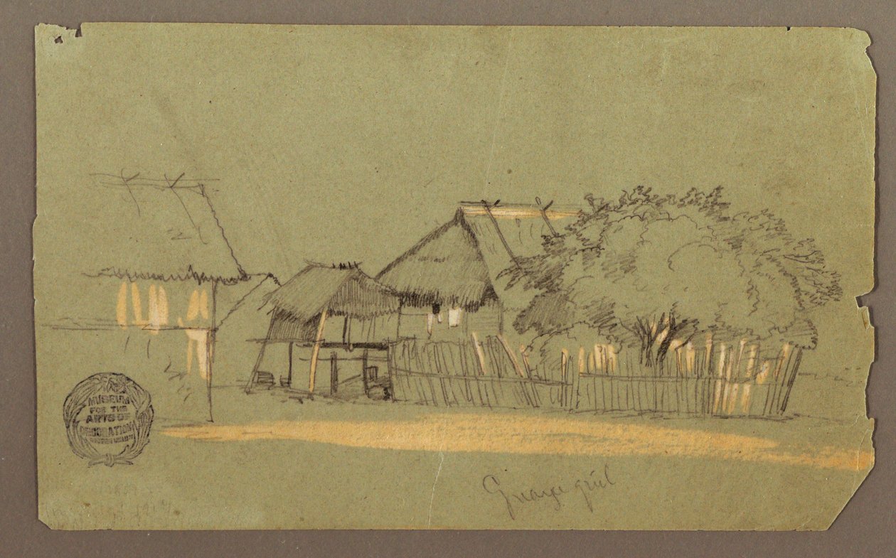 Ritning, Gata med hus, Guayaquil, Ecuador, maj 1857 av Frederic Edwin Church