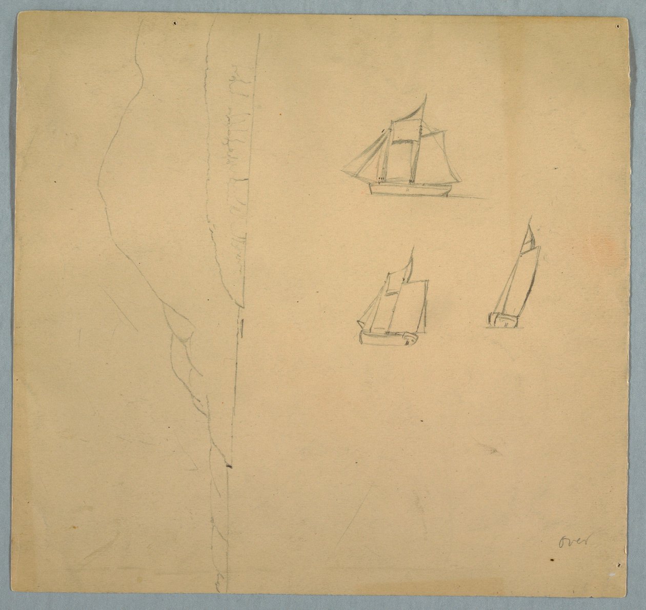 Teckning, Studier av landskap och skepp, 1850-51 av Frederic Edwin Church