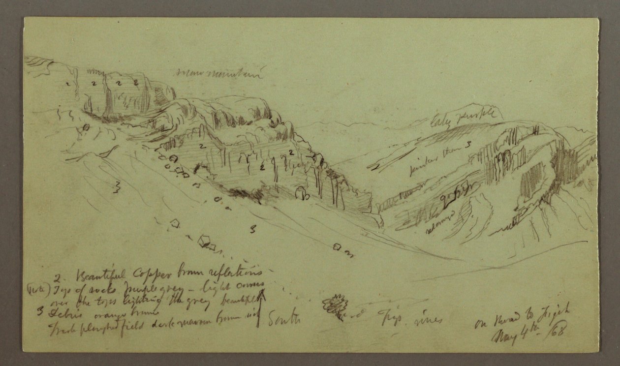 Teckning, studie av sidan av en dal, 4 maj 1868 av Frederic Edwin Church