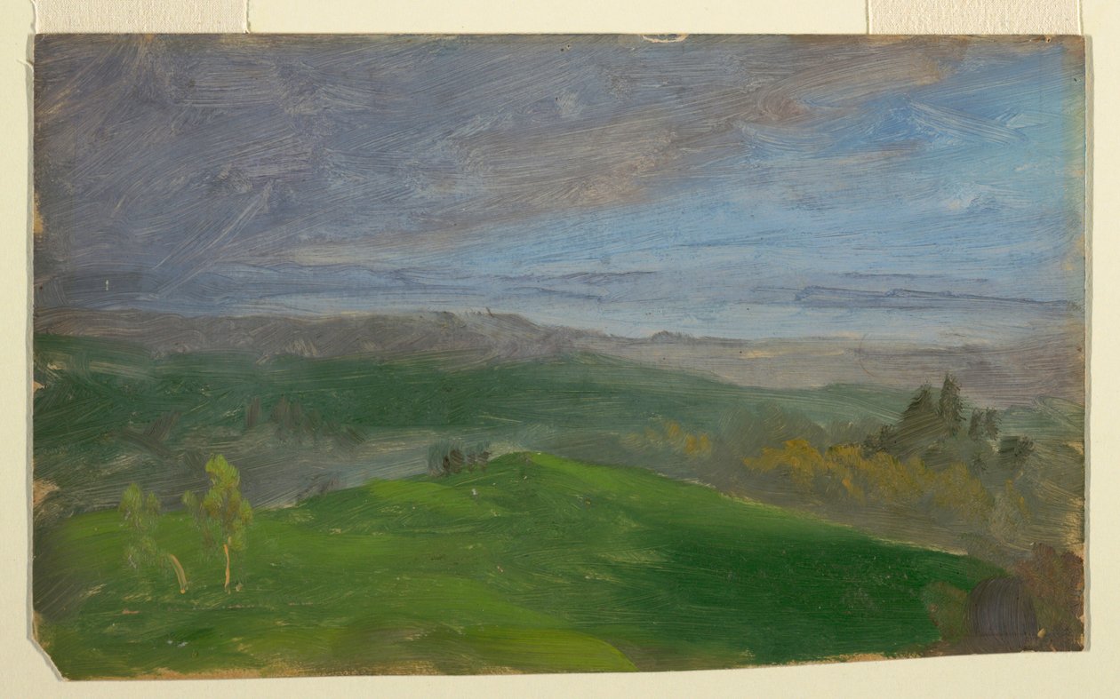 Teckning, Sommarutsikt, Hudson Valley, New York, 1870-80 av Frederic Edwin Church
