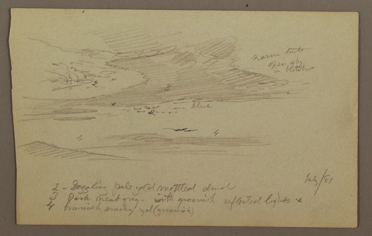 Teckning, topp och himmel, juli 1881 av Frederic Edwin Church