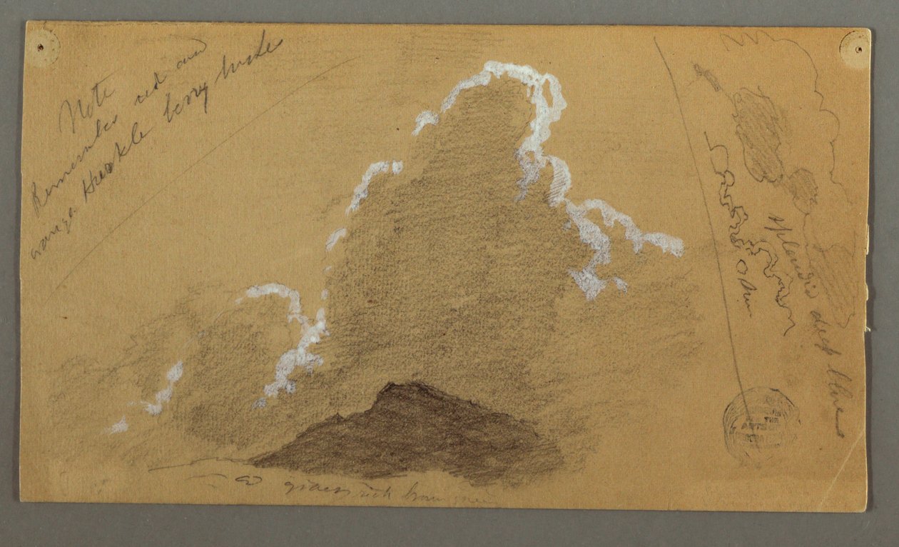 Teckning, Topp med stora moln, möjligen 1868 av Frederic Edwin Church