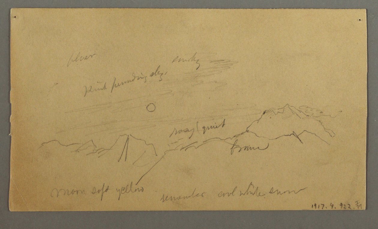 Teckning, Topp med stora moln, möjligen 1868 av Frederic Edwin Church