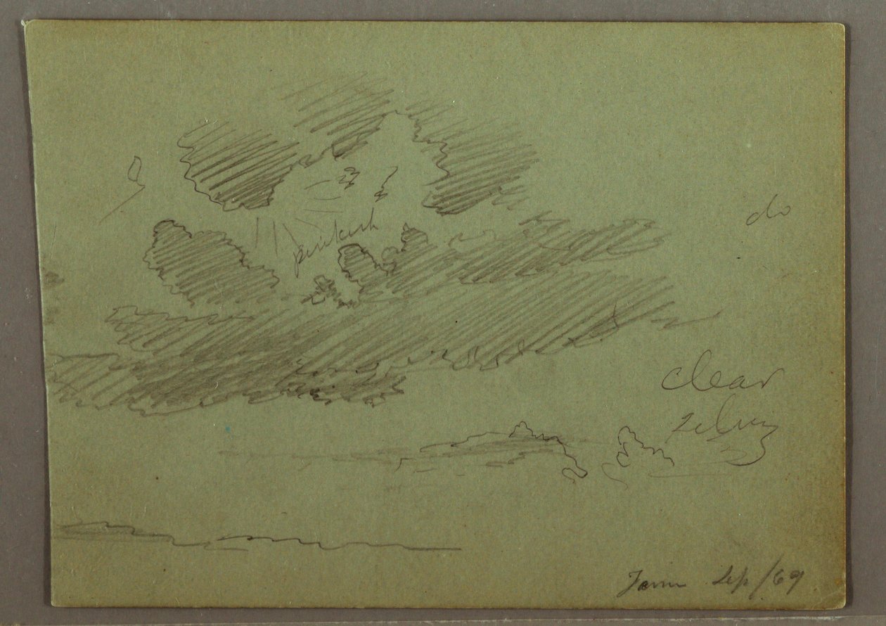 Teckning, Solstråle bakom moln, september 1869 av Frederic Edwin Church