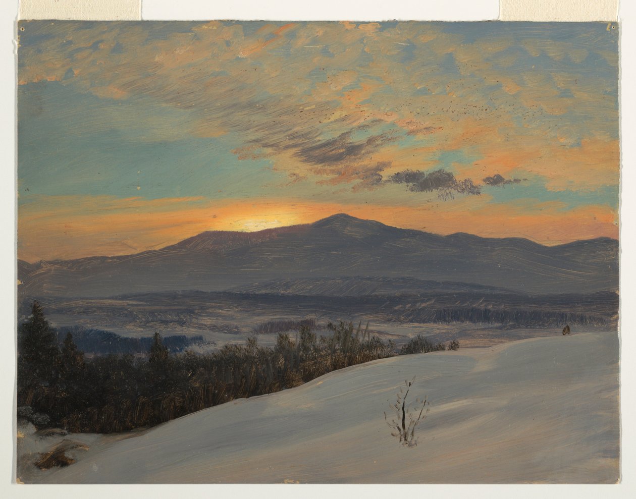 Teckning, Solnedgång över Hudson Valley, vinter, 1870-80 av Frederic Edwin Church