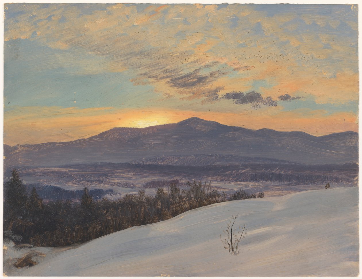 Teckning, Solnedgång över Hudson Valley, vinter, 1870-80 av Frederic Edwin Church