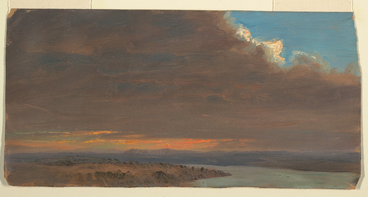 Teckning, Solnedgång, Hudson Valley, New York, 1870-80 av Frederic Edwin Church