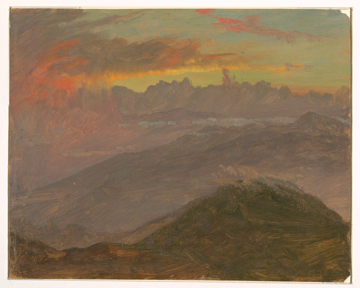 Teckning, Solnedgång och berg, juli 1865 av Frederic Edwin Church
