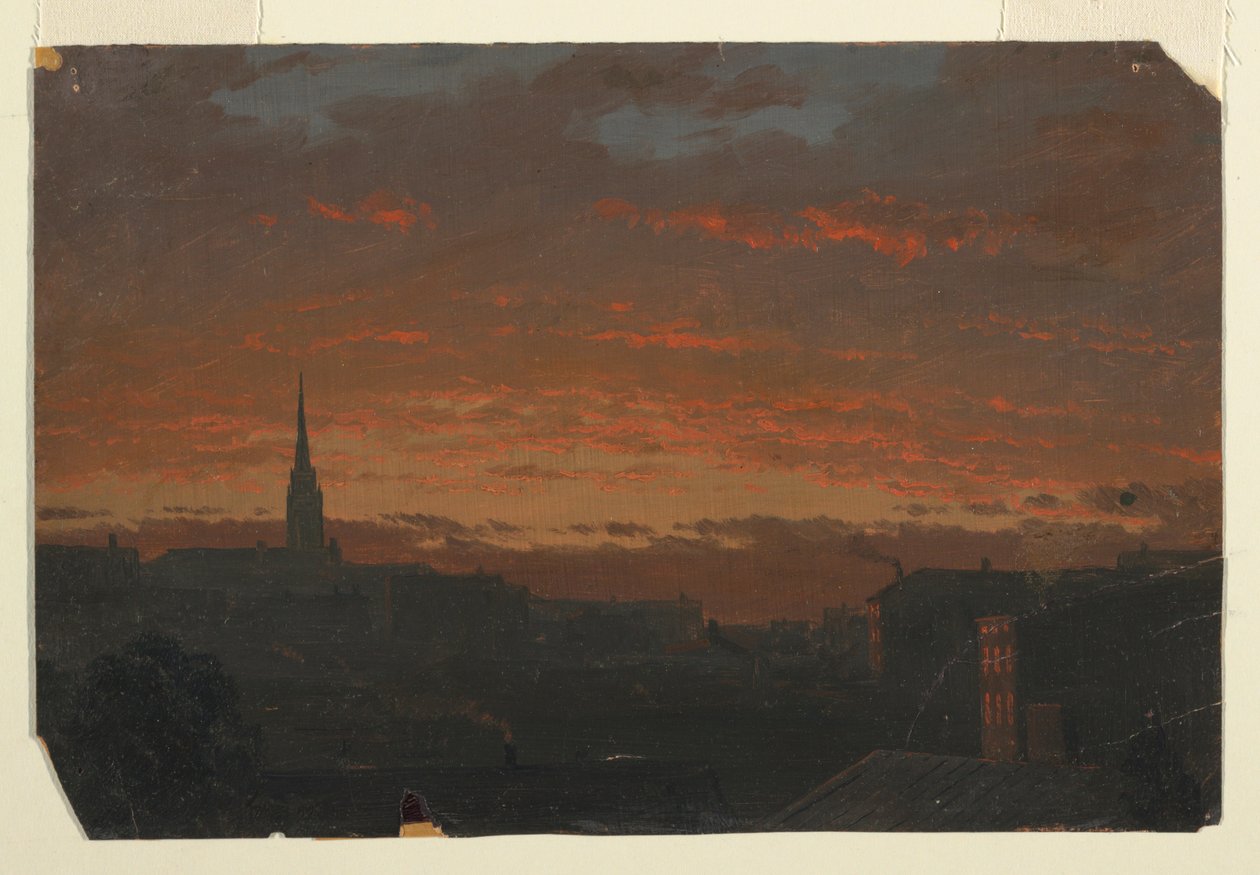 Teckning, Solnedgång vid Hudson, New York, ca 1860 av Frederic Edwin Church