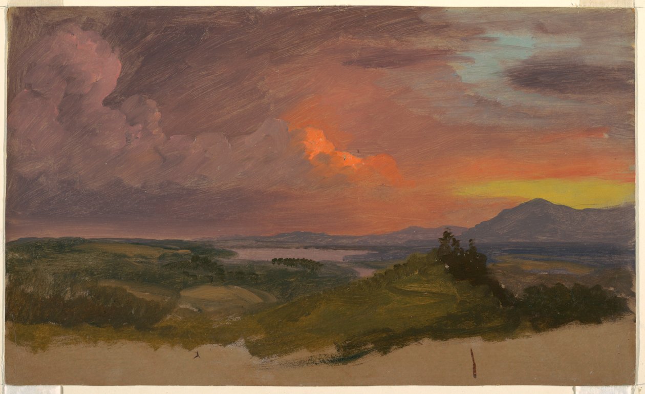 Teckning, Solnedgång i Hudson Valley, 1870-75 av Frederic Edwin Church