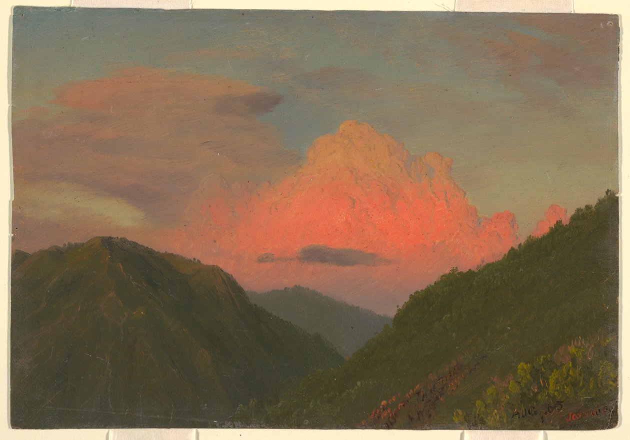 Teckning, Solnedgång över bergstoppar, Jamaica, Västindien, augusti 1865 av Frederic Edwin Church