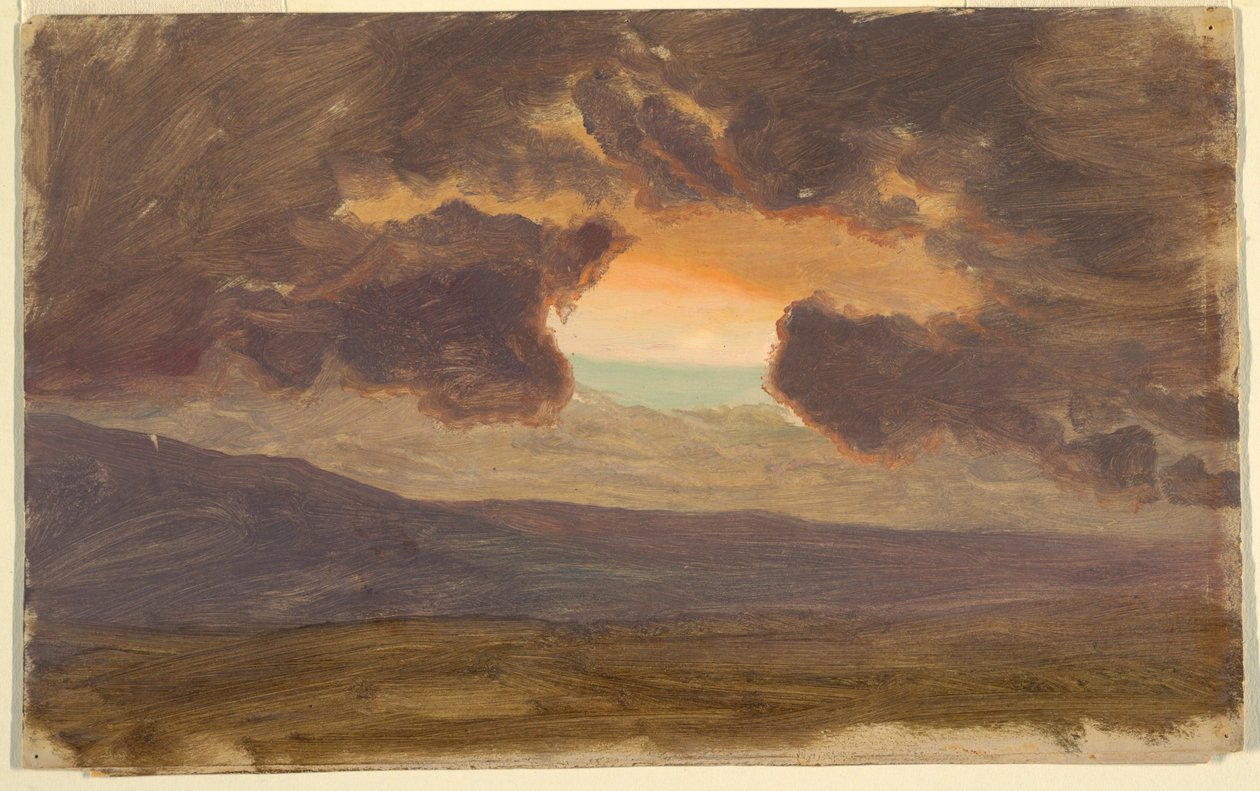 Teckning, Solnedgång över kala kullar, 1870-80 av Frederic Edwin Church