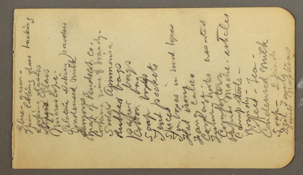 Ritning, Förrådslista, möjligen 1878 av Frederic Edwin Church
