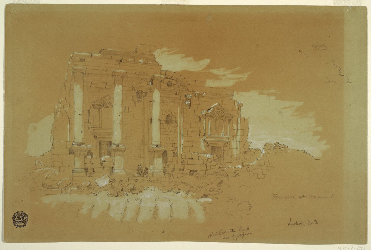 Ritning, templet i Mismiyeh, Syrien, 28 april 1868 av Frederic Edwin Church
