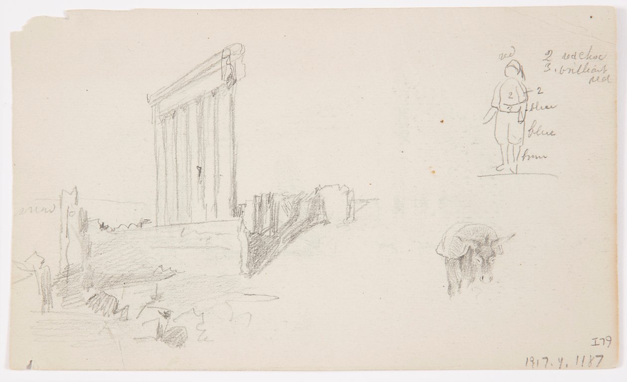 Teckning, Jupitertemplet vid soluppgången, Baalbek, 7 maj 1868 av Frederic Edwin Church