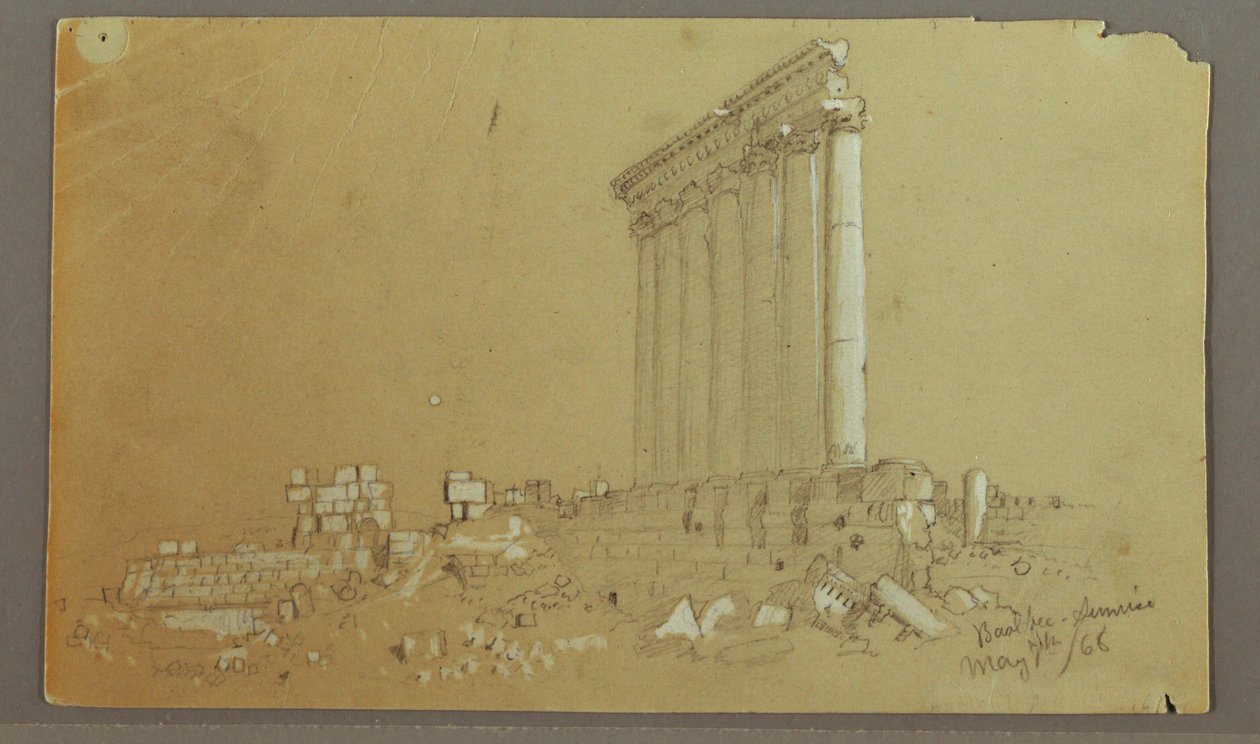 Teckning, Jupitertemplet vid soluppgången, Baalbek, 7 maj 1868 av Frederic Edwin Church