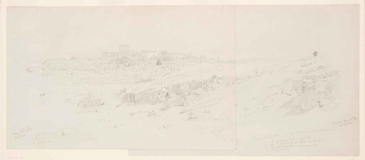 Teckning, Templen på morgonen, Baalbek, 12 maj 1868 av Frederic Edwin Church
