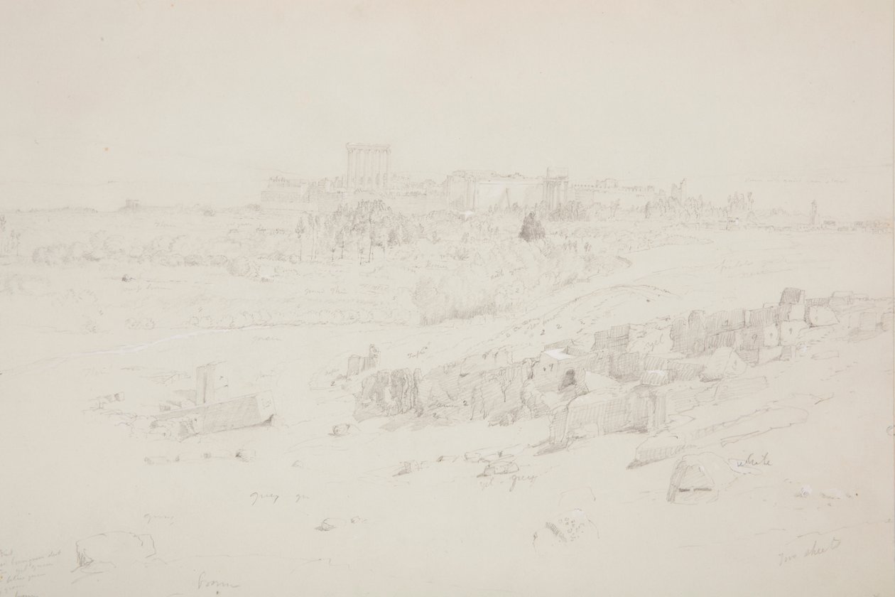 Teckning, Templen på morgonen, Baalbek, 12 maj 1868 av Frederic Edwin Church