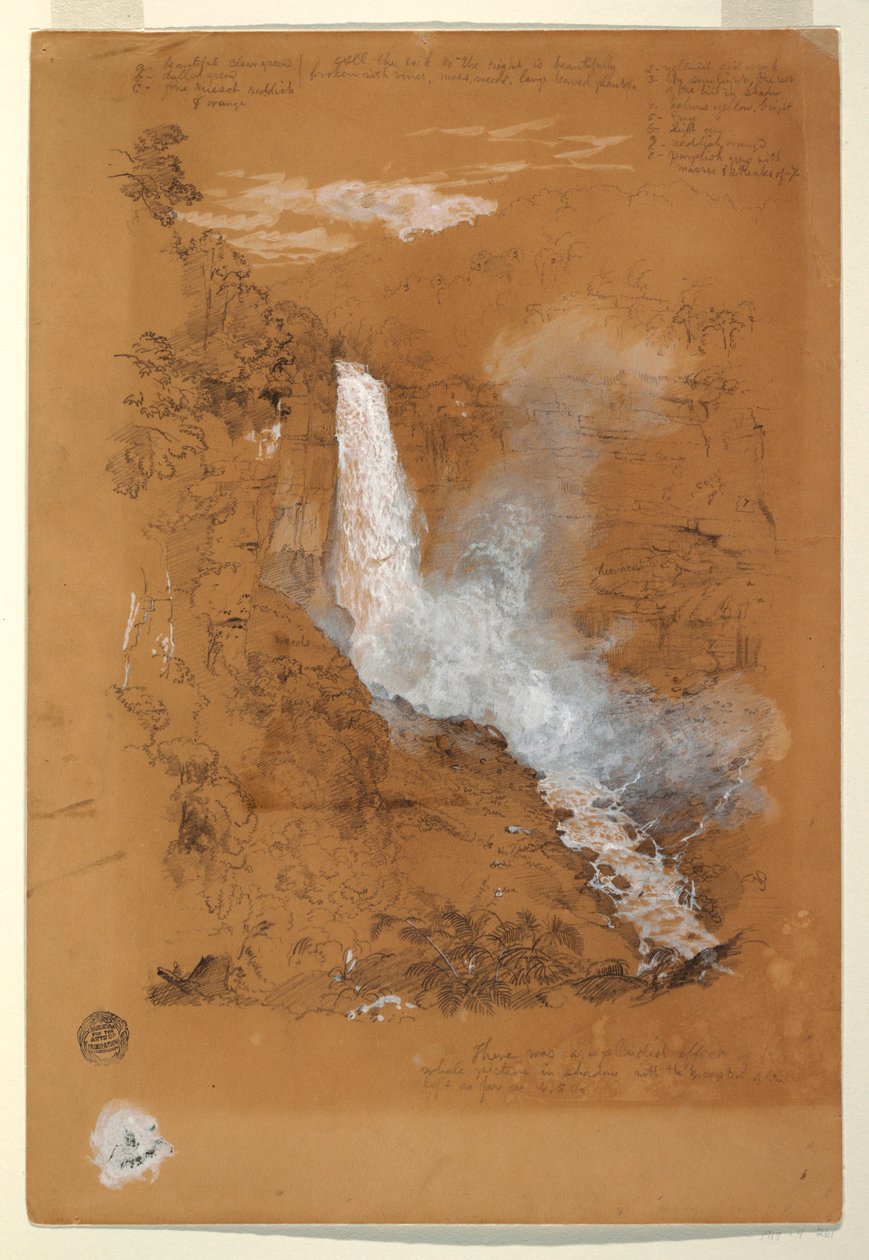 Ritning, Tequendama Falls nära Bogotá, Colombia, juli 1853 av Frederic Edwin Church