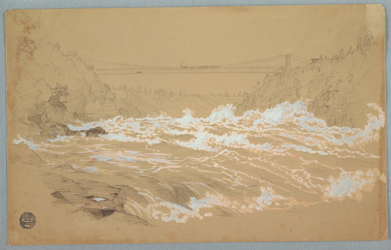 Ritning, The Gorge, Niagara, tittar mot hängbron av Frederic Edwin Church