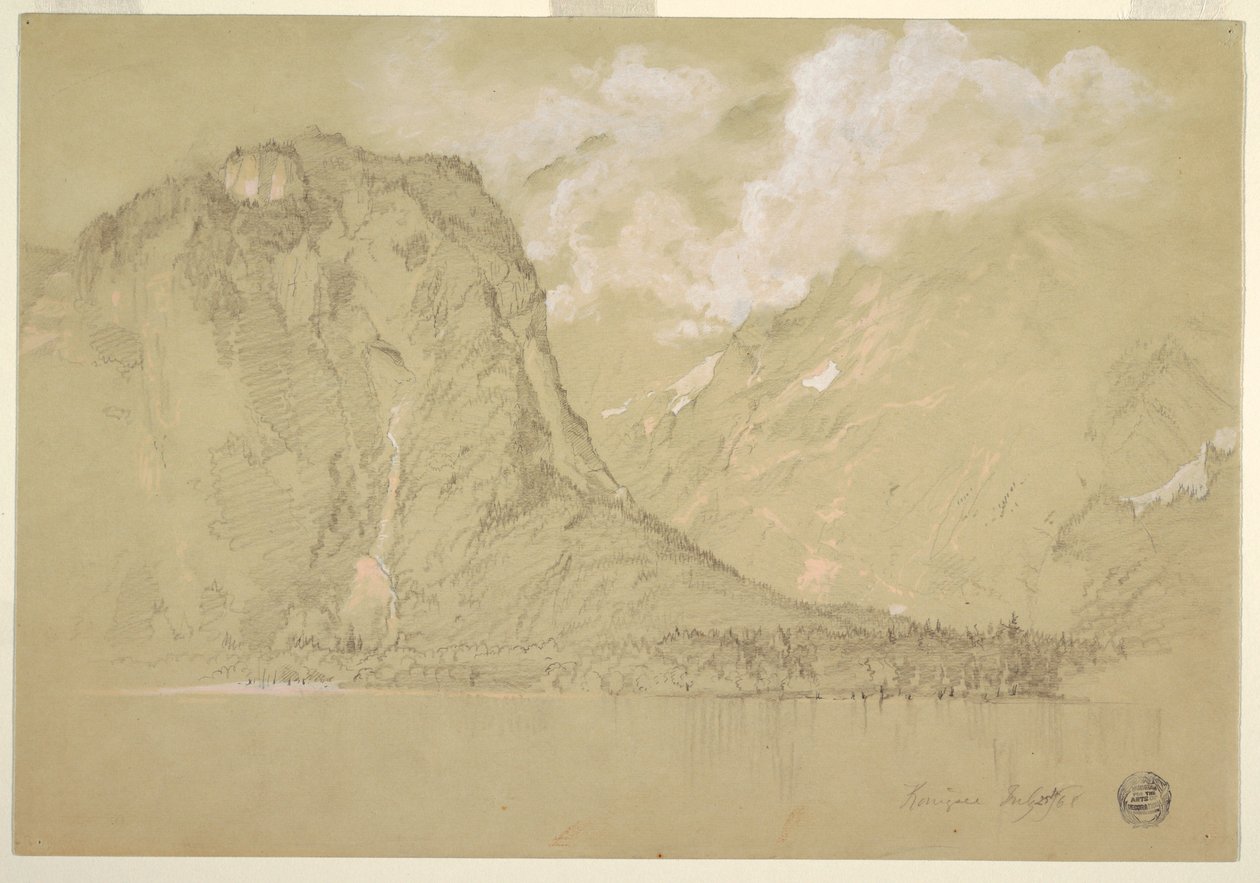 Teckning, Königssee och Schrainbachfallen, juli 1868 av Frederic Edwin Church