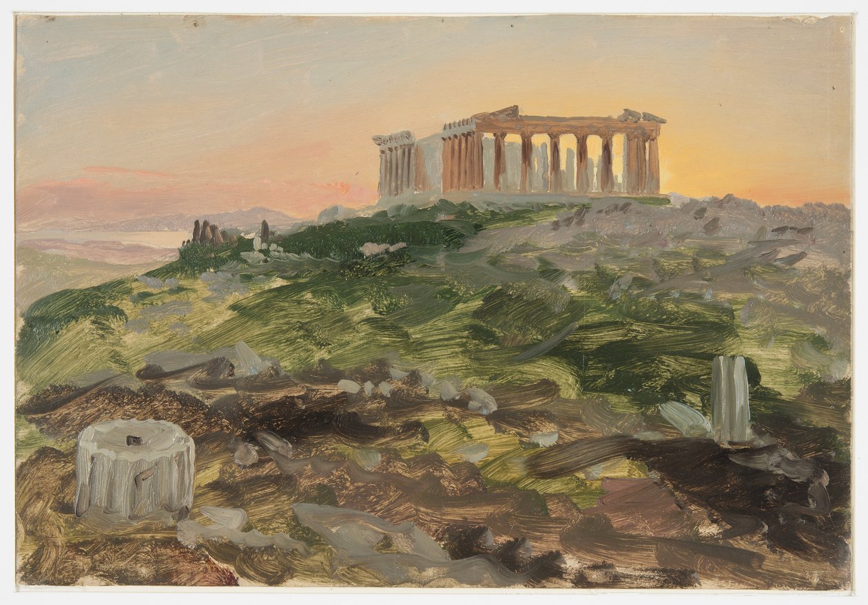 Teckning, Parthenon från sydost, april 1869 av Frederic Edwin Church