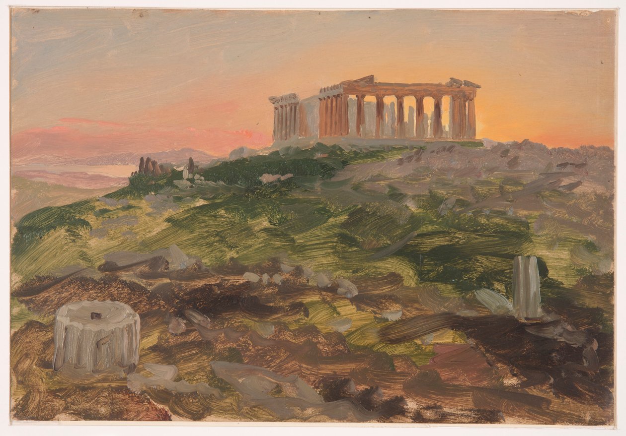Teckning, Parthenon från sydost, april 1869 av Frederic Edwin Church