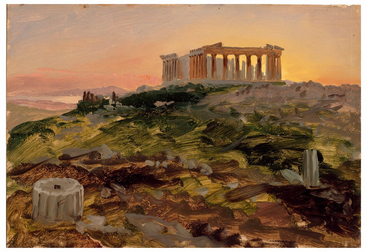 Teckning, Parthenon från sydost, april 1869 av Frederic Edwin Church