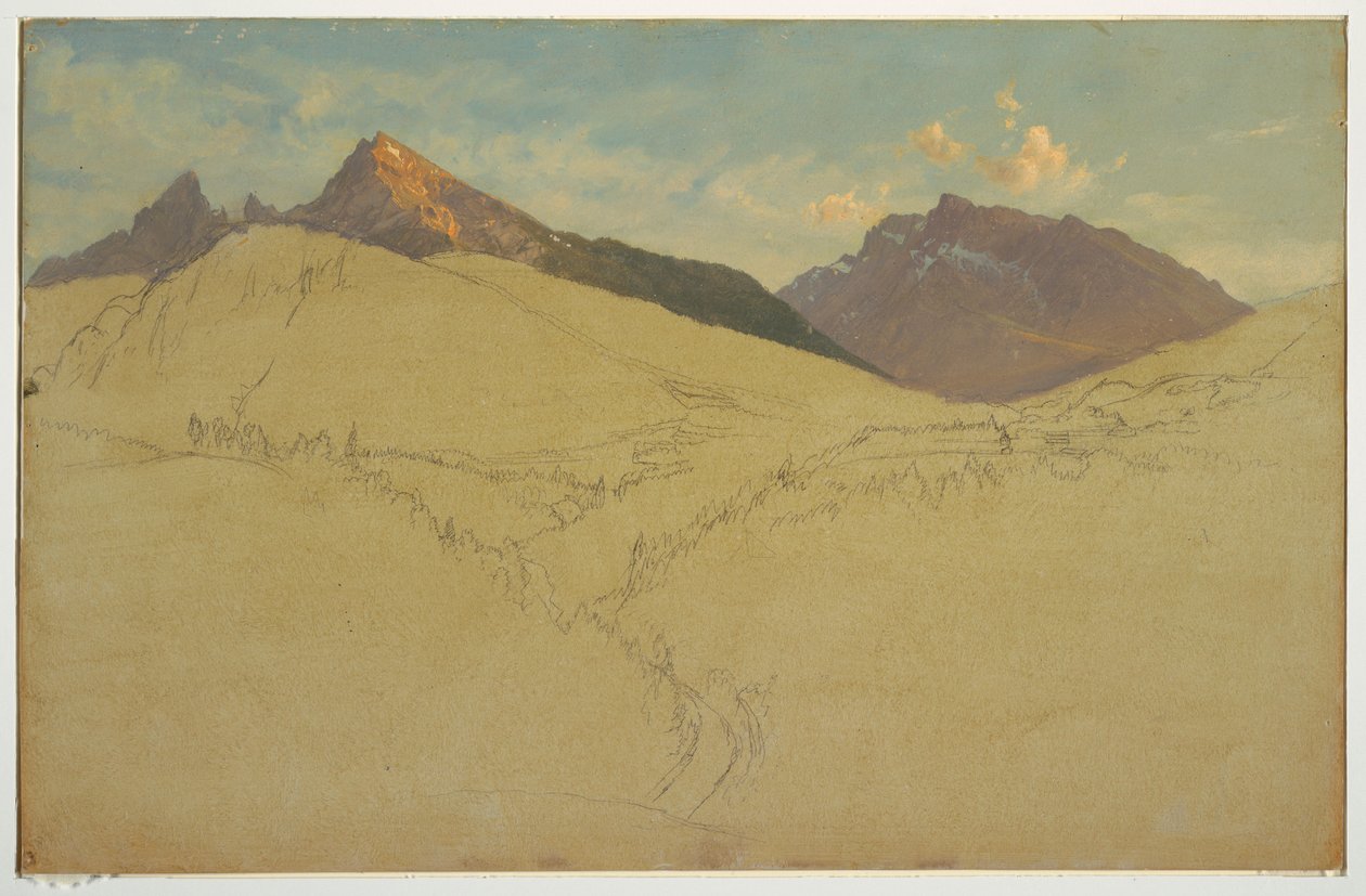 Ritning, Watzmann, nära Berchtesgaden, Bayern, juni 1868 av Frederic Edwin Church