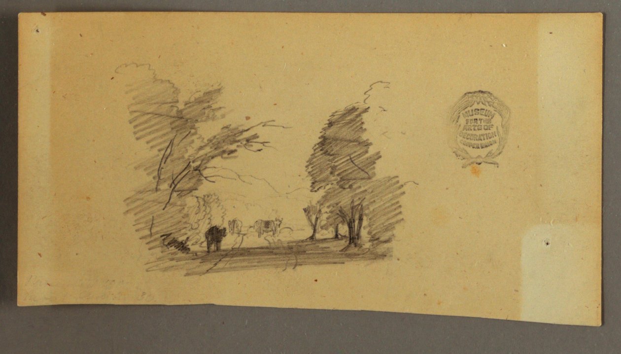 Teckning, Tre kor på en väg i skogen, ca 1845 av Frederic Edwin Church