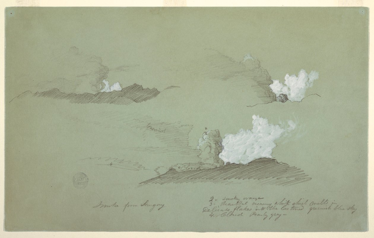 Teckning, Tre studier av Sangay-vulkanen, juli 1857 av Frederic Edwin Church