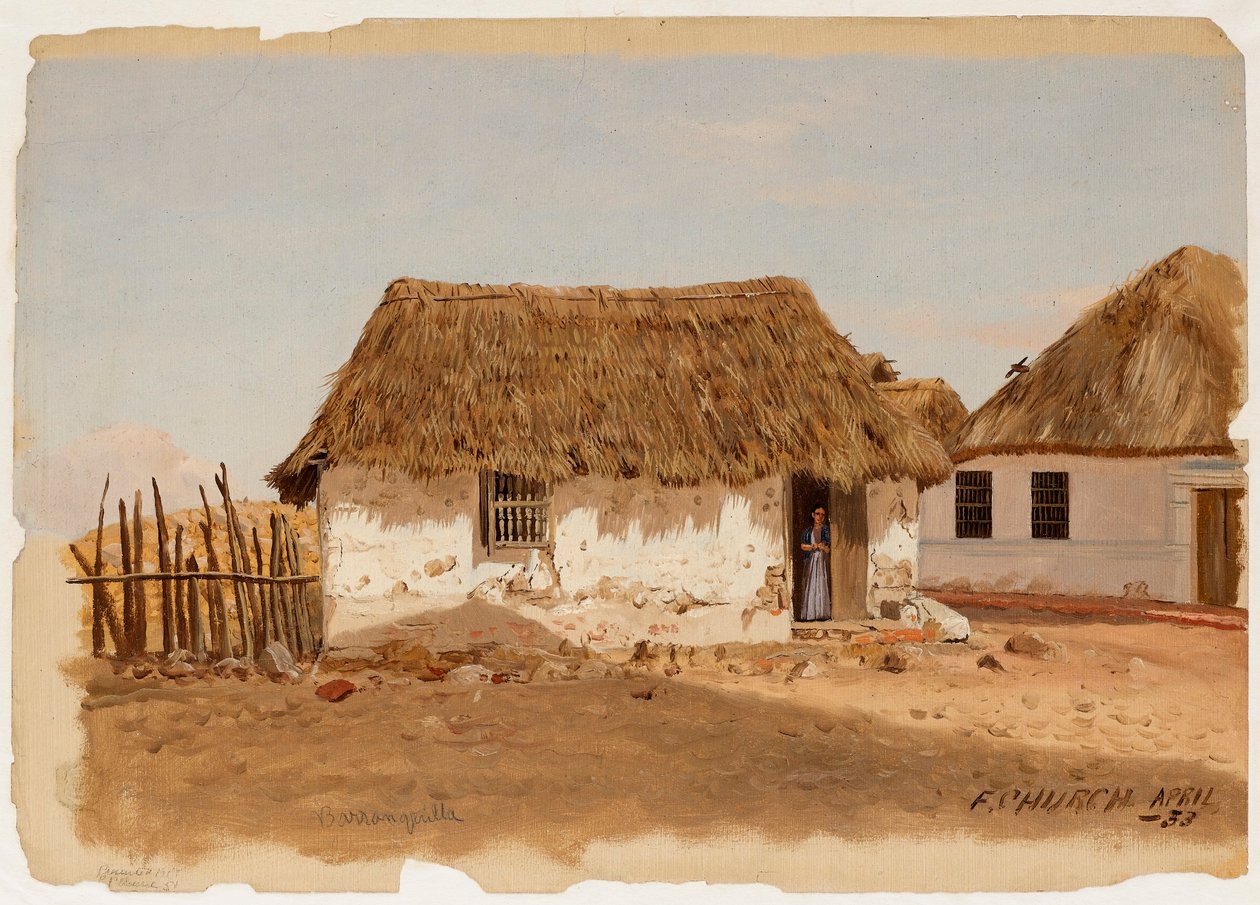 Ritning, Två hus i Barranquilla, Colombia, april 1853 av Frederic Edwin Church