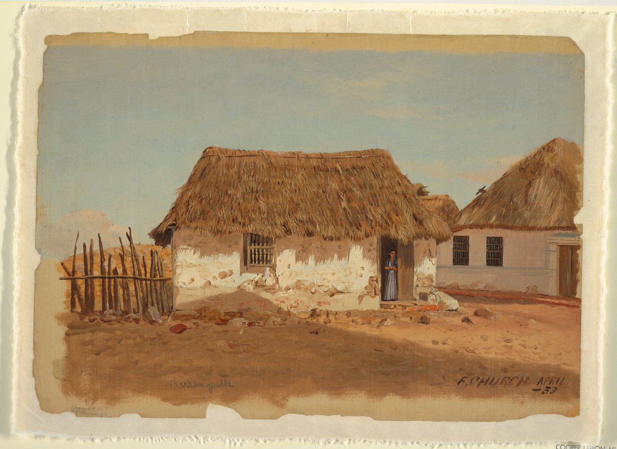 Ritning, Två hus i Barranquilla, Colombia, april 1853 av Frederic Edwin Church