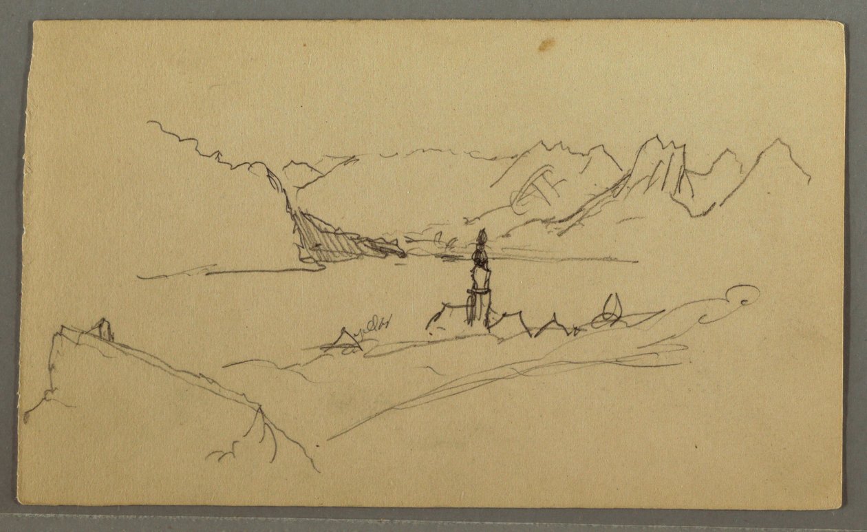 Teckning, Dal, Kyrka, St. Gilgen Österrike, möjligen 1868 av Frederic Edwin Church