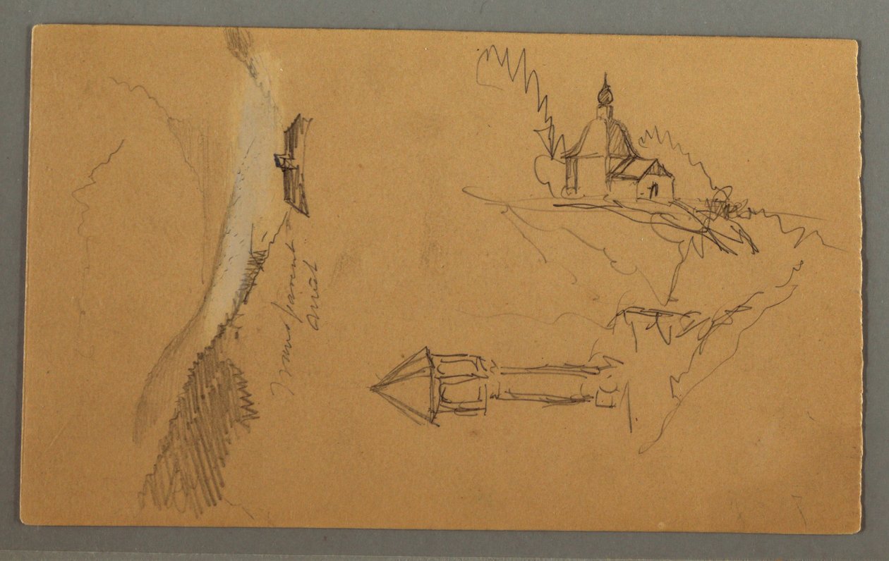 Ritning, Dal, Torn, Kyrka, möjligen 1868 av Frederic Edwin Church