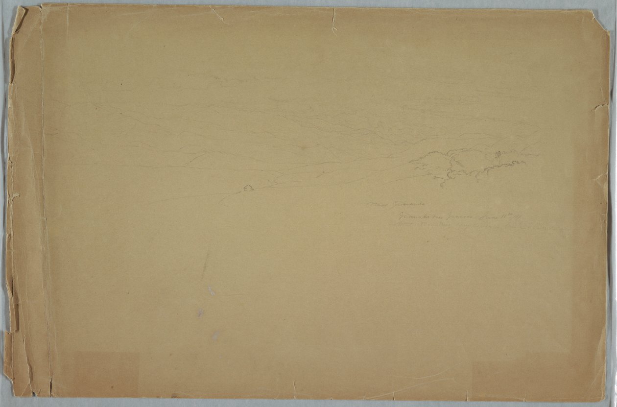 Teckning, dal bland berg, Guanoco, nära Guaranda, Ecuador, 11 juni 1857 av Frederic Edwin Church