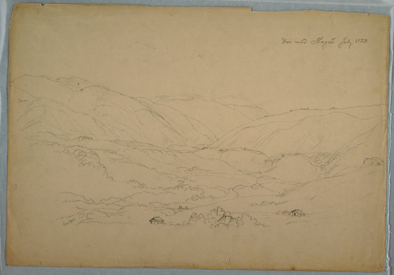 Teckning, dalen nära Ibagué, Colombia, juli 1853 av Frederic Edwin Church